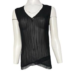 Komarov Blouse Women’s Small Crinkle Pleated Sleeveless Asymmetric Quiet Luxury